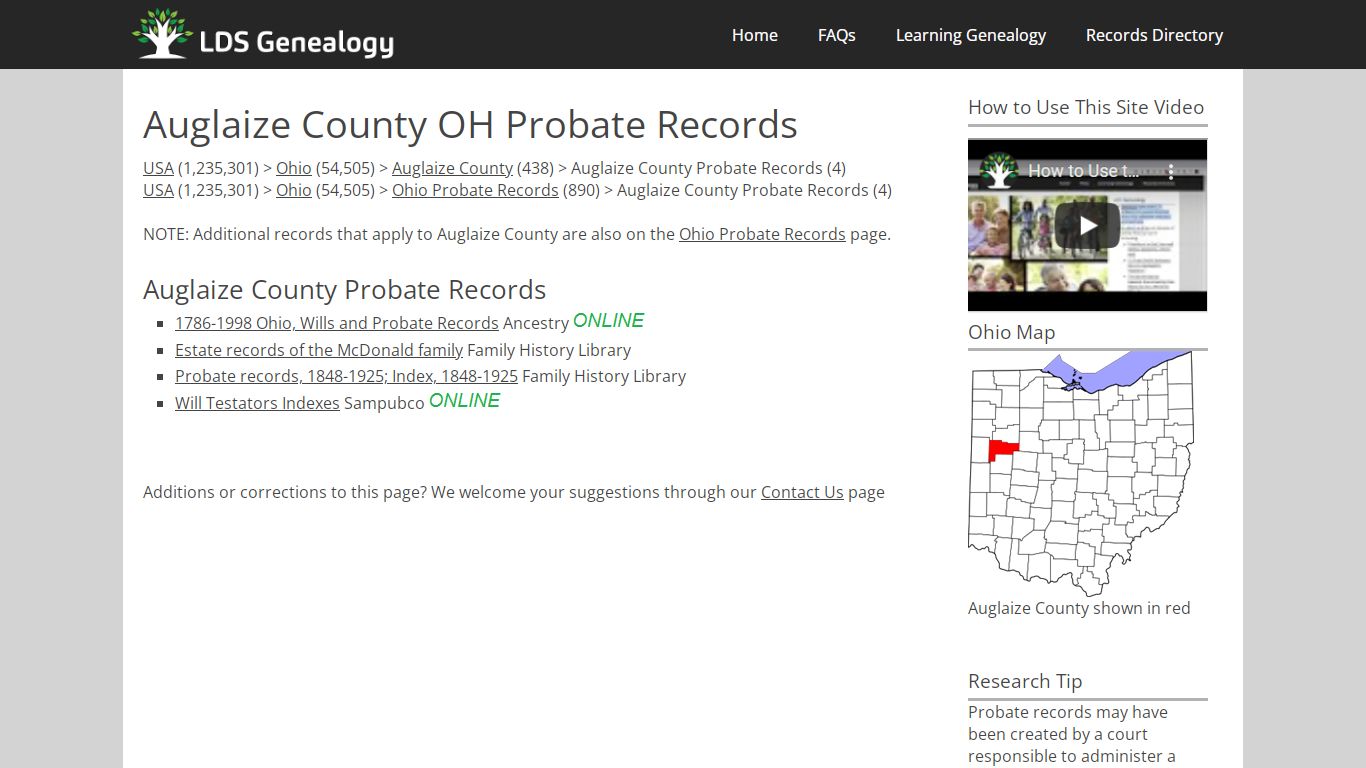 Auglaize County OH Probate Records - LDS Genealogy